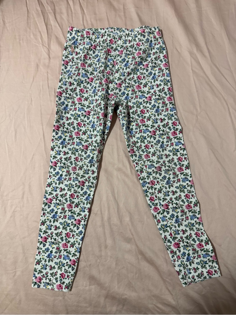 Polo by Ralph Lauren Girls Floral Leggings - White with Pink & Blue Flowers